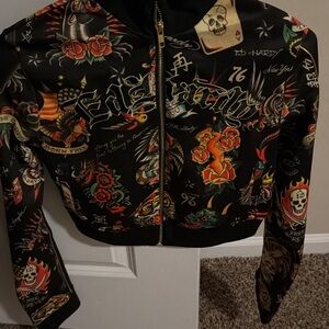 Ed Hardy Women's Black Graphic Bomber Jacket